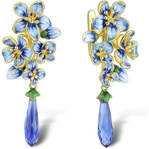 Women Blue Santuzza Sterling Silver Gemstone Enamel Flower Earrings